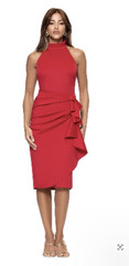 Xscape Red High Neck Sleeveless Ruffle Scuba Sheath Midi Dress Size 6 7197X