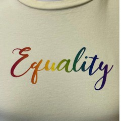 Hand Printed Upcycled Womens Small Equality Rainbow Pride LGBTQ T-Shirt Dress