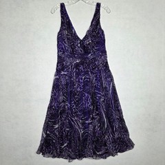 Tadashi Collection Silk Chiffon Dress Purple Romantic Boho Animal Print Size 10