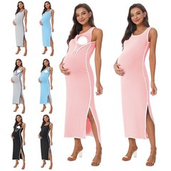 Womens Maternity Sleeveless Split Midi Breastfeeding Dresses Pregnancy Nursing