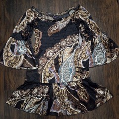 Hale Bob Black Silk Paisley Off The Shoulder Mini Dress Size S