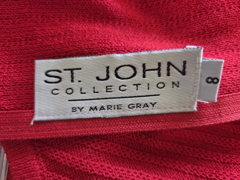 ST JOHN KNITS COLLECTION MARIE GRAY Sweater Dress 8 Red High Neck Sleeveless