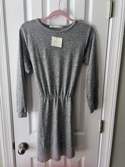fraiche by J Gray Solid Knit Long Sleeve Crew Neck Tie Belted Stretch Dress S