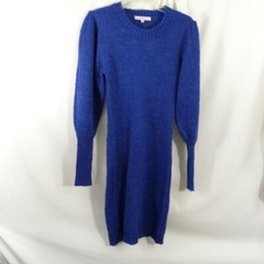 One One Six Women’s Blue Knit Sweater Dress Balloon Sleeve Cuffs Size M