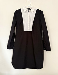 Ann Taylor Black White Collared Shirt Dress Women Size 8 Long Sleeve Career