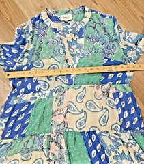 Choklate Paris Silk Blend Patchwork Boho Tunic Dress Large Paisley Bell Sleeve