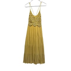 Heyson Mustard Crochet Lace Maxi Dress Boho Tiered Festival Style Small