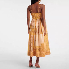 NWT Zimmermann Corset Printed Cotton Midi Dress Yellow Scarf Print