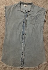 Umgee Denim J4258 Sleeveless Button Down Shirt Dress with Frayed Trim