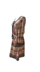 Flying Tomato aztec Tribal boho smocked waist lace up medoum dress