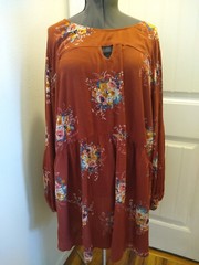 Torrid Floral Dress Women&rsquo;s 6X Brick Red Drop Waist Rayon Rounded Hem Flaw NWI