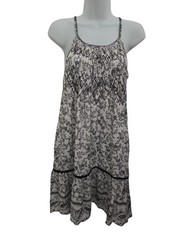 Raffya Arianna Embroidered Strappy Midi Dress White Black Floral Paisley Large