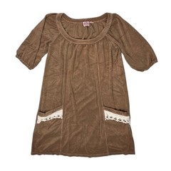 Juicy Couture Velour Mini Dress Brown Puff Sleeve Lace Pocket Y2K Women&rsquo;s M