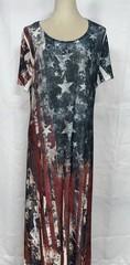 Cal Style Women American Flag Print Sheer Ankle Dress Made USA Sz L