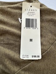 Lauren Ralph Lauren Olive Shimmer Halter Knit Linen Cotton Tie Ruffle Hem Knee M