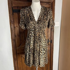 River Island Brown Leopard Print Short Sleeve Ruched V Neck Dress UK 8 NWT