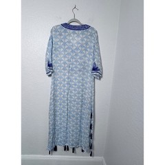 Roberta Roller Rabbit Serafina Tunic Maxi Dress Blue White Embroidered Tassels S