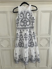 TORY BURCH Mariana Black & White Embroidered Cotton Midi Dress Sz 4 $698