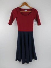 New NWT LuLaRoe Y2K Solid Blue Red Color Block Nicole Dress Womens XXS Textured
