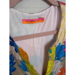 Vilagallo Floral Print Shift Dress Multi Color V-Neck Tie Sleeve Viscose Size 38