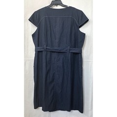 Sandra Darren Minimalist Blue Dark Wash Denim Belted Sheath Dress 18W Cap Sleeve