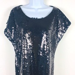 Alfani Black Sequin Dress Sz L Short Sleeve Party Evening City Chic Modern Glam