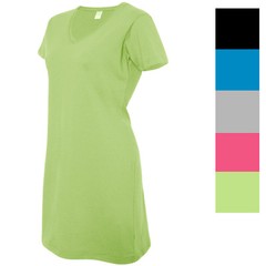 LAT Women&rsquo;s 100% Cotton Short Sleeve Solid V-Neck T-Shirt Dress M-3522