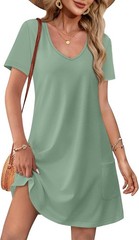 Women 2025 Loose V Neck Short Sleeve Casual T Shirt Dress Sundresses Swimsuit