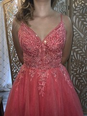 JULIET Pink Beaded Lace Tulle Ballgown Prom Gown Corset V-Neck