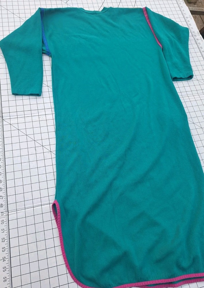 VTG Sweatshirt Dress M/L Crewneck Teal USA 90&rsquo;s 80s Slit Pocket Color Trim
