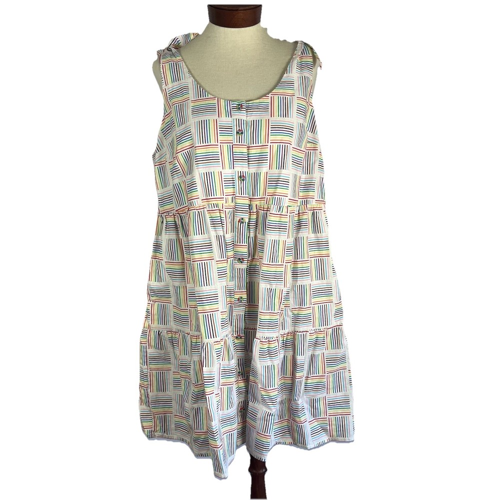 Linen/Cotton Rainbow Pride button down tiered ruffle sleeveless dress Large