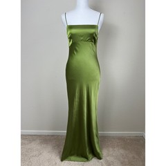 Abercrombie & Fitch Satin Slip Maxi Dress S Olive Open Cowl Back Wedding Guest