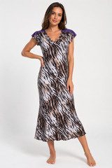 VERSACE Jeans Couture Zebra Brown Purple Midi Dress Size 30/44