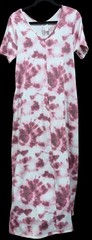 Zenana Women&rsquo;s M Pink/White Tie Dye V-Neck Short Sleeve Maxi Midi Dress