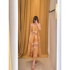NWT Zimmermann Corset Printed Cotton Midi Dress Yellow Scarf Print