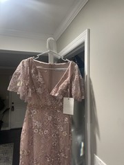 Mac Duggal 67909 Embellished Illusion Butterfly Sleeve Dress in Rose Pink Size 2