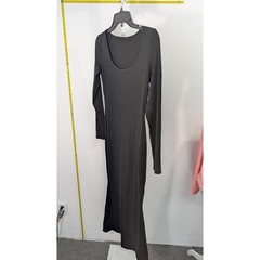 Womens Black Long Sleeve Scoop Neck Maxi Bodycon Dress Minimalist Solid