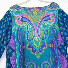 Tolani blue Electric Paisley Shift Dress with tassle half-sleeve, 1X