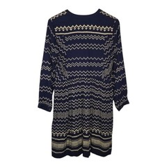 Holding Horses Womens Navy Blue Western Cowgirl Chevron Print Dress Medium