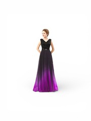 Elegant Black and Purple Ombre Evening Gown