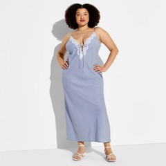 Women Lace Trim Maxi Empire Waist Dress – Wild Fable Blue Striped