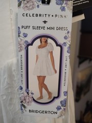 Bridgerton Celebrity Pink Women&rsquo;s Eyelet Puff Sleeve Mini Dress White Small NWT