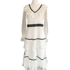 Victorian Lace Ruffle Collar White Midi Maxi Dress Medium Bridgerton Prairie 70s