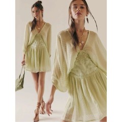 Free People Bohemian Ethereal Cottage Sweet Dreams Mini Dress Frozen Dew Size XL