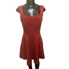 Small Alythea Fit and Flare Sleeveless Dress Scalloped Faux Suede Stretch