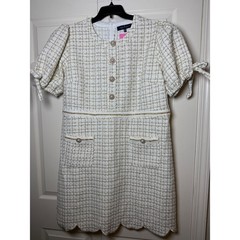 Simply Southern Ivory Tweed Gold Metallic Scallop Hem Dress Pearl Buttons XXL