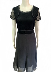 Brand | Black | Size M | Polyester | Pinstripe Lace Mesh Midi Dress
