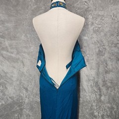 Alyce Design Teal 100% Silk Beaded Sequin Halter Gown Dress Vintage Prom Mermaid