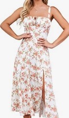 GLNEGE Women&rsquo;s Midi Corset Dress Solid Flowy Slit Lace Up Flowers Size S