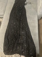 Beautiful black, full length, sequined prom dress with lace up back Size Xs